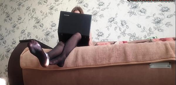  Kate On Couch Teasing and Foot Dangling With Pantyhose and Heels On